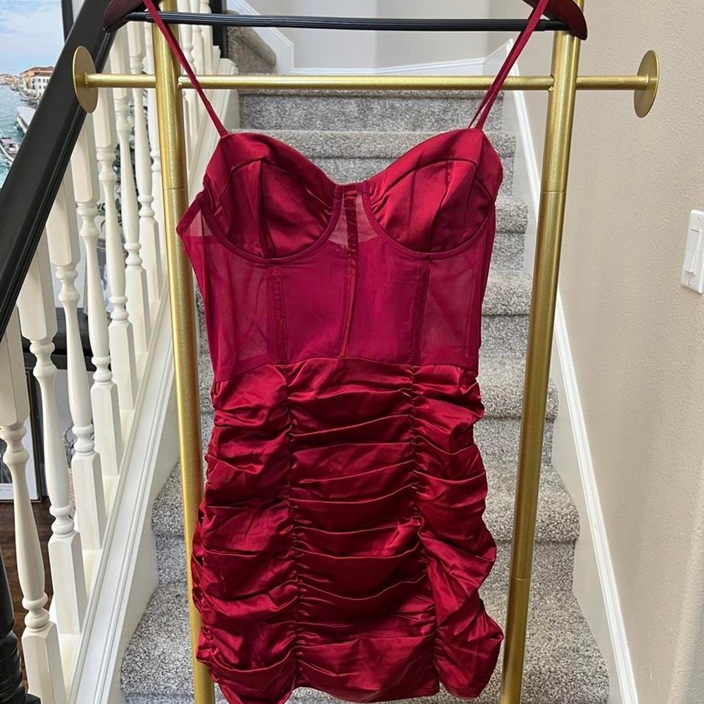 Red ruched mini dress corset bodice spicy tween cocktail sm - Picture 2 of 5